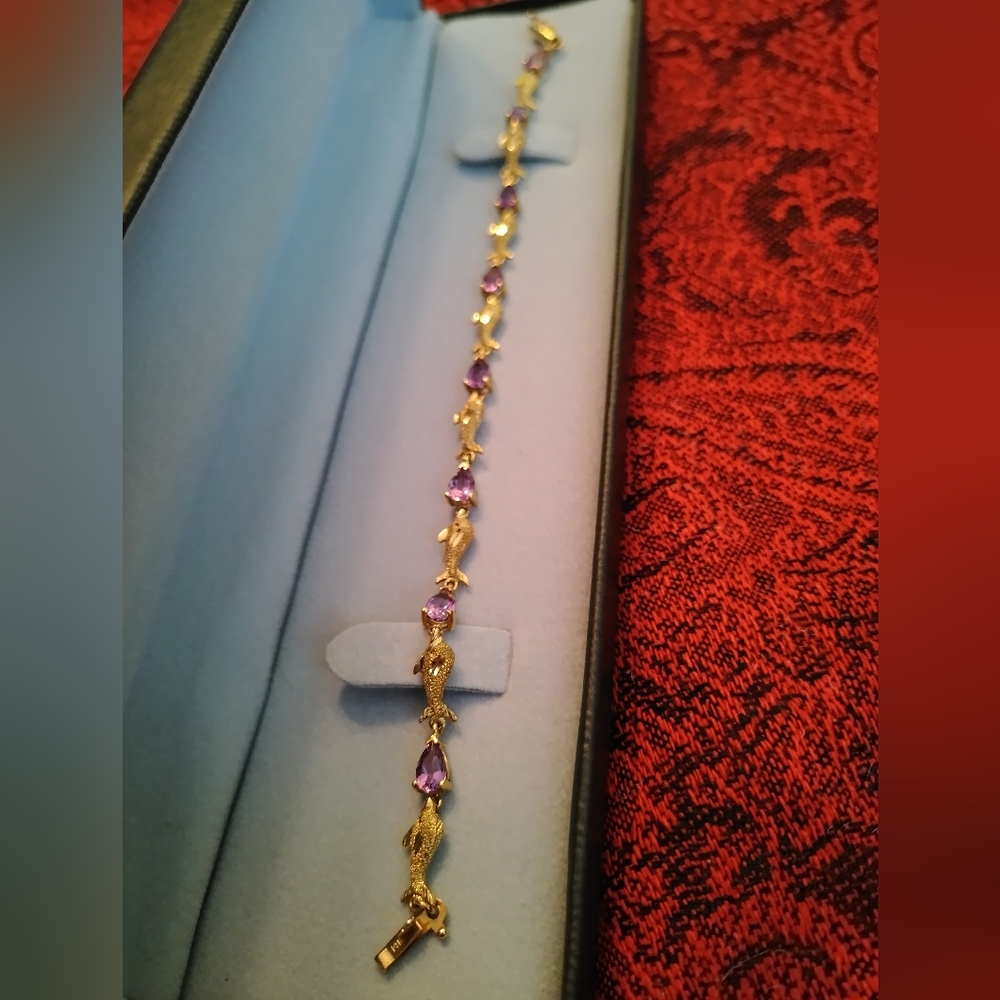 Tennis bracelet gold and amethyst
